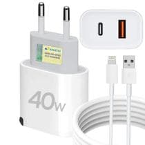 Carregador Super Turbo 40W 2 Entradas USB e USB C Cabo Usb Lightning Ultra Rápido Compatível com iPhone 7 8 X XR XS 11 12 13 14 - LEHMOX