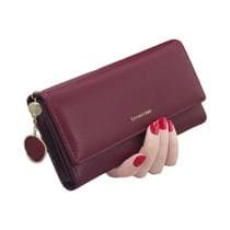 Carteira Feminina Longa De Couro Tripartida Com Estampa De Letras, Porta-Cartões E Clutch De Marca - NONE