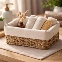 Cesto Decorativo Organizador Multiuso Em Fibra Natural Seagrass 28cm Com Forro De Algodão Removível - Casa Hera Maria