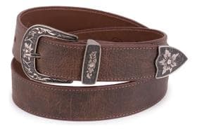 Cinto Country Feminino 100% Couro Legítimo Fivela Floral 3,5 cm - Ello Griff