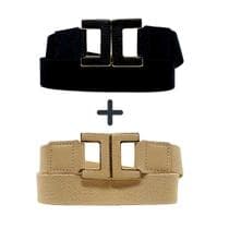 Cinto elástico largo feminino couro plus preto + nude kit 2 - Fonte