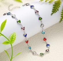 Colar Choker Gargantilha Feminino Corações Cristal Coloridas Coração Cristais Folheado Ouro Dourado Prata Prateado Moda - LVO