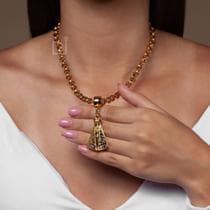 Colar Cordão Corrente Feminina Dourado Pingente Nossa Senhora Aparecida Strass Manto Semijoia - Encanto Dourado
