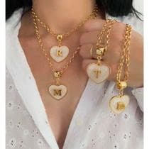 Colar Cordão Corrente Feminino Pingente Coração Inicial Letra do Nome Semijoia - Encanto Dourado