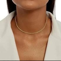 Colar Cordão Feminino elos Baiano Torcido Folheado Ouro 18k / Choker Gargantilha Prata/ Dourado Tendência Moda - carvalhos folheados