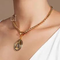 Colar Cordão Feminino Medalha Nossa Senhora Aparecida Semijoia - Encanto Dourado