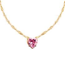 Colar Feminino Aço Ouro Banhado + Pingente Strass Rosa delicado qualidade premium coração moda presente - Orizom Relogios