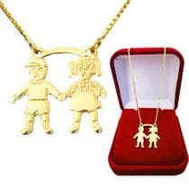 Colar Gargantilha Feminina Pingente Filhos Menino e Menina Delicadas Semijoia Folheada a Ouro 18k - Dinis Joias