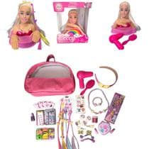 Combo Barbie busto fala frases + Kit Fashion maquiagem 1291-1022 ED1 Brinquedos