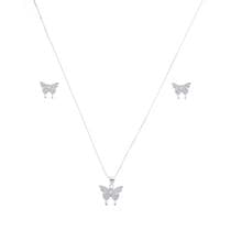 Conjunto Borboleta Cravejada Colar Brinco De Prata 925 - DR Joias