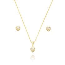 Conjunto Brinco e Colar Coração Banho de Ouro 18k Pequeno - Enzara Jóias