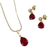 Conjunto Colar Brincos Gota Folheado A Ouro - FAMA FOLHEADOS