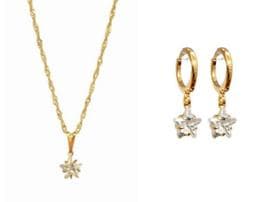 Conjunto Colar e Brinco Estrela Zirconia Folheado Ouro 18k - Mixfolheados