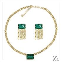Conjunto Colar e Brinco Grumet Pedra Verde - Zaila Semijoias