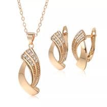 Conjunto colar e brincos banhado a ouro sofisticado - LCA