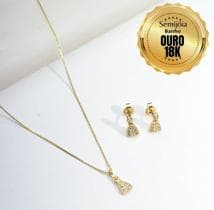 Conjunto Colar E Brincos Nossa Senhora Aparecida Cravejados com Zircônia C/ Caixinha - La Liv