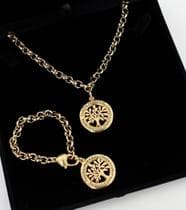 Conjunto Colar Feminino + Pulseira Elo Português Pingente Arvore da Vida Folheado Ouro 18k Presente Moda Tendência - Carvalho Folheados