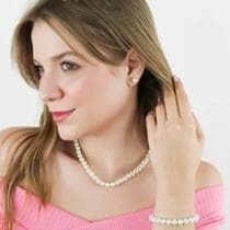 Conjunto Colar Gargantilha Brincos Pulseira Pérola - Azevedo