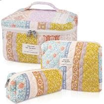 Conjunto de bolsas de maquiagem Gosect Bolsa de cosméticos florais acolchoada de algodão