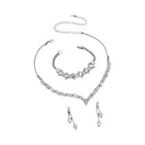 Conjunto De Joias Geométricas Brilhantes Com Strass: Colar, Brincos E Pulseira Para Noivas Com - NONE