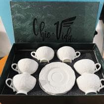 Conjunto De Xicaras Com Pires De Cafe Porcelana Xicara Branca Kit 12 Pecas Luxo Cerâmica - chicvida