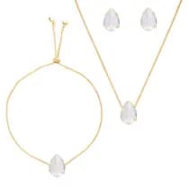 Conjunto Pulseira Brinco E Colar Gota Cristal Folheado Ouro - Milena Joias