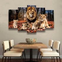 Conjunto Quadro Decorativo Mosaico Com Foto Personalizado Familia de Leões 3 Filhotes PVC Decoração para Sala de Jantar Quarto Casal - Decorarte Designer