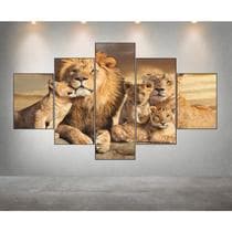 Conjunto Quadro Decorativo Mosaico Com Foto Personalizado Familia de Leões 3 Filhotes PVC Decoração para Sala de Jantar Quarto Casal - Decorarte Designer