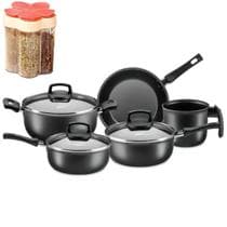 Conjunto Safira com Tampa Vidro 5 Peças Antiaderente GRAFITE Brinde Pote 5 em 1