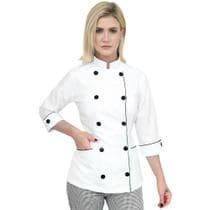 Dolmã Chef de Cozinha Feminina Manga 3/4 Camisa Feminina Chefe de Cozinha Branca Jaqueta Chefe de Cozinha Feminina - DEMORGAN