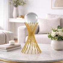 Escultura Decorativa Dourada Com Esfera de Vidro 19cm Moderna Luxo - Square Center Imports