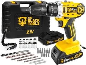 Furadeira E Parafusadeira De Impacto 2 Baterias 2000mah 21v 3/8 Tb-21pkx The Black Tools Com Maleta E Acessorios