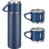 Garrafa termica vacuum 500ml aço inox - kit 3 xicaras azul - Shark Blue