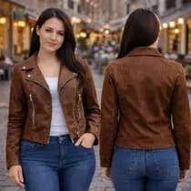 Jaqueta De Couro Feminina Premium Com Zíper Inverno Elegante Sexy Blusa De Frio Motoqueira Envio Ime - 210edit