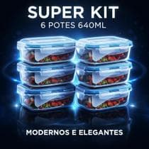 Jogo 06 Pote Vidro Hermético Marmita Mantimentos Tampa 640ml - Praticasa