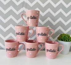 Jogo 6 Xícaras Canecas Porcelana Café Chá Rosa Gratidão Kit - Neo Porcelanas