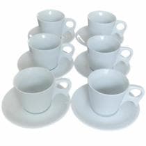 Jogo 6 xícaras de Café e Chá com pires ,190ml Cabo prático - Porcelana branca - geni