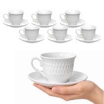 Jogo 6 Xícaras De Porcelana Branca Com Pires 80ml Café Chá - Haüskraft