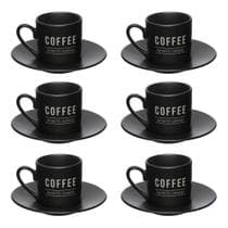 Jogo 6 Xícaras Porcelana Café C/ Pires Manhattan Preta 80ml - Hauskraft