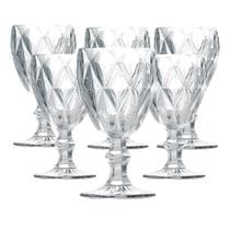 Jogo Conjunto 6 Taças de Vidro Transparente Grosso Diamond Diamante Luxo Gourmet Vinho Água Refrigerante Sucos 340ml - FsVariedades