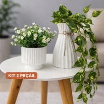 Jogo de 2 Vasos Decoração Buque Floral Artificial E Joboia Pendente enfeite casa sala escritórios vaso para centro de mesa estante - MSPAISAGISMO