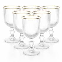 Jogo de 6 Taças Versalhes de Vidro para Vinho e Água com Borda Dourada 390ml - Ke home