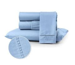 Jogo de cama lençol casal padrão 4 peças 400 fios acabamento ponto palito azul - STUDIO CASA