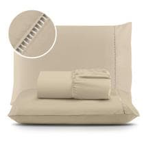 Jogo de Lençol 03 Peças 400 Fios MicroPercal Ponto Palito - Cama Solteiro Casal Queen King