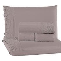 Jogo De Lençol Cama Casal Padrão Bordado Inglês 04 peças Percal 400 Fios Elegance