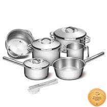 Jogo de Panelas Tramontina Solar Aço Inox Fundo Triplo Indução 6 peças + Pegador de massa