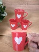 Jogo Kit 4 Canecas/ Xicaras Café Porcelana Coração Relevo vermelho - Neo Porcelanas