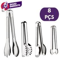 Kit 08 Pegador Em Aço Inox Universal Salada Serrilhado e Mini Pegador Carne Utensílios Cozinha - SQ