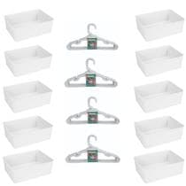 Kit 10 Cestos Multiuso Decorativo e 20 Cabides Infantis Branco - 123 Organizei