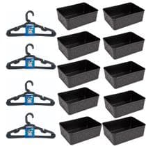 Kit 10 Cestos Multiuso Decorativo e 20 Cabides Infantis Preto - 123 Organizei